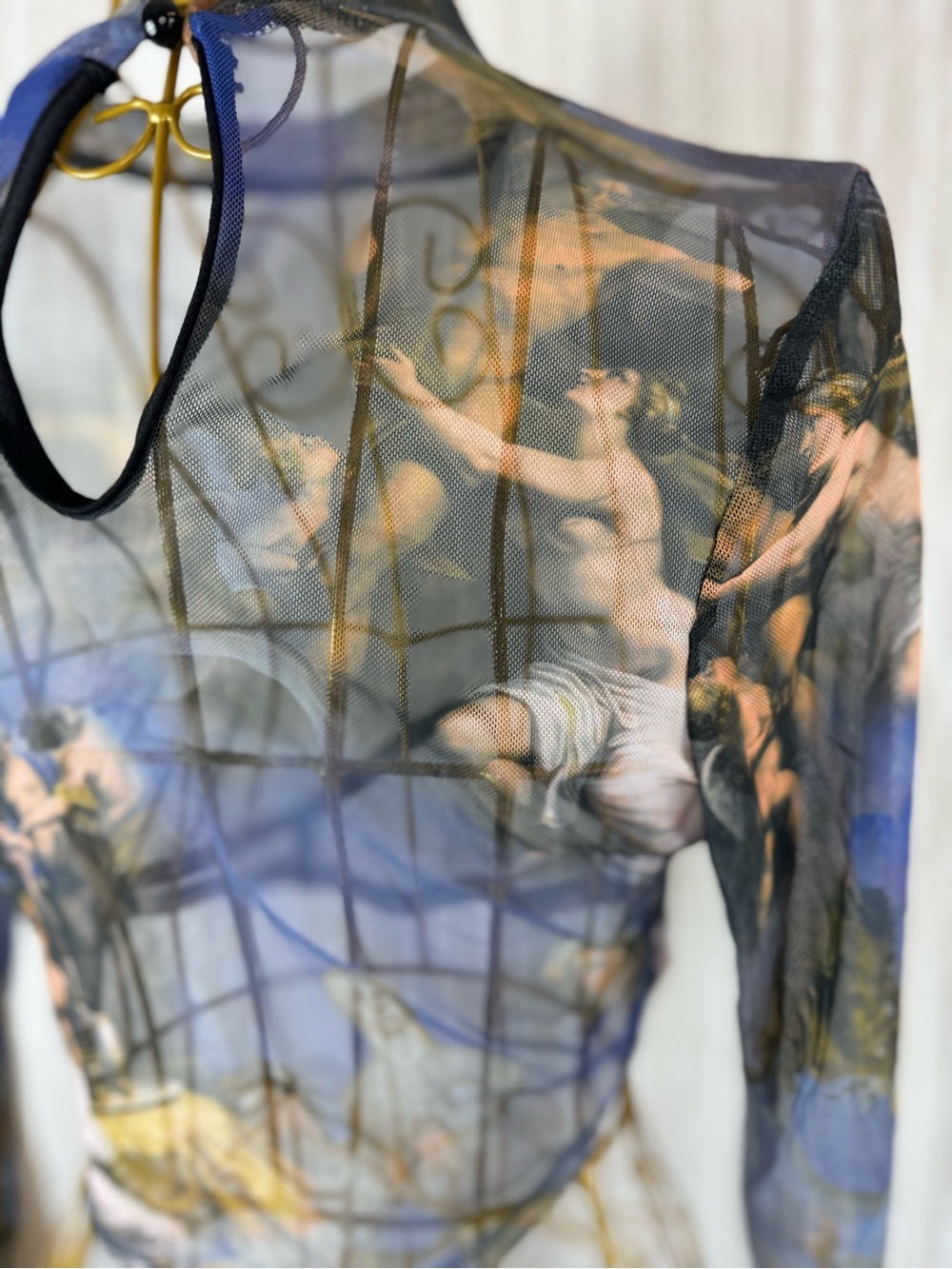 Fashion Nova Renaissance Print Sheer Crop-Top in Size Medium - Picture 8 of 13